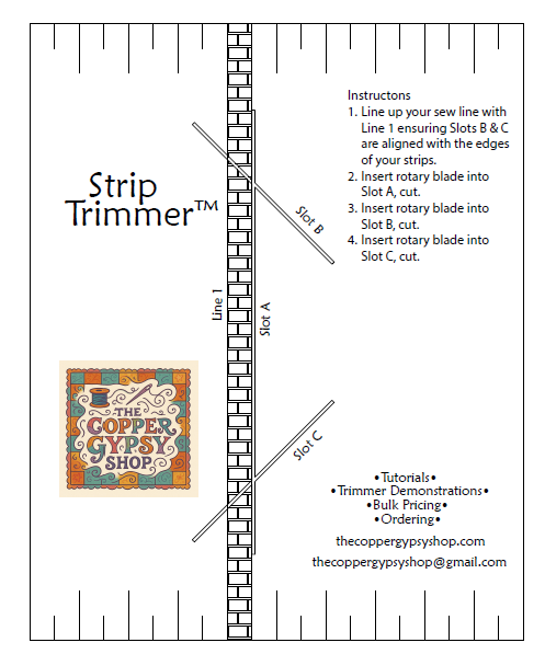 Strip Trimmer diagram showing Line 1 and cutting slots A, B, and C